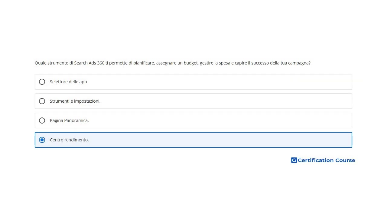 Quale strumento di Search Ads 360 ti permette di pianificare, assegnare un budget, gestire la spesa
