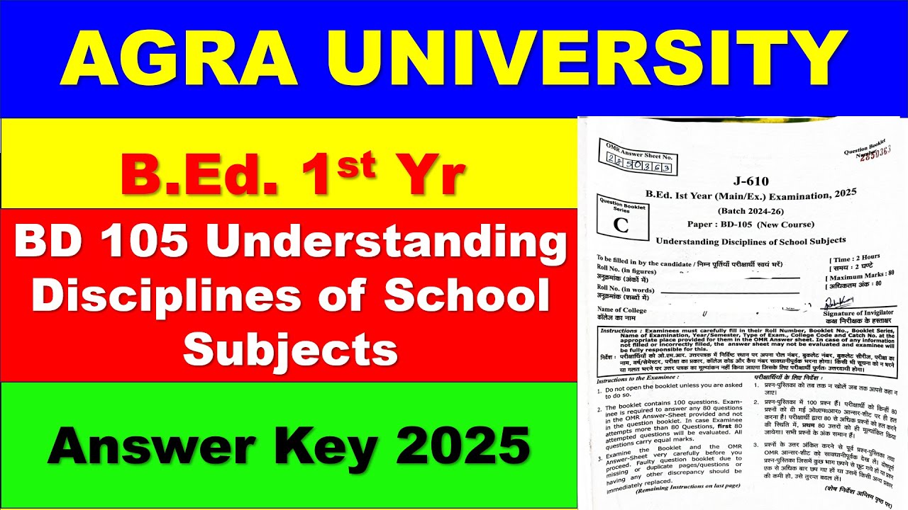 BD 105 Understanding disciplines of school subject Answer Key 2025 ll Agra University