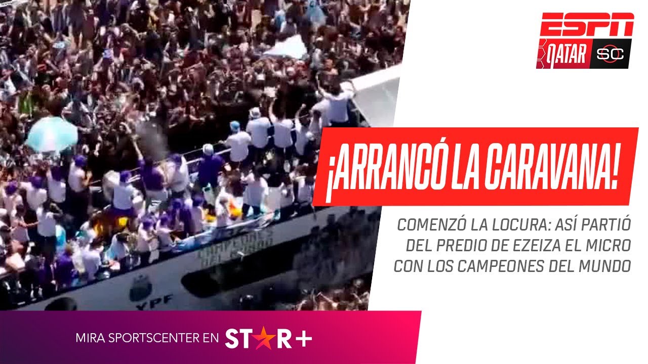 ¡ARRANCÓ LA CARAVANA! Así salió de Ezeiza el micro con los CAMPEONES DEL MUNDO