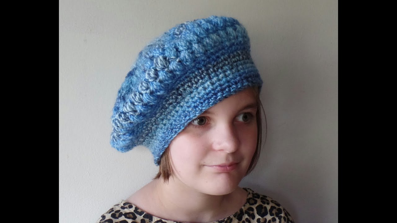 How to Crochet Puff Stitch Womens Beret Hat TUTORIAL #244