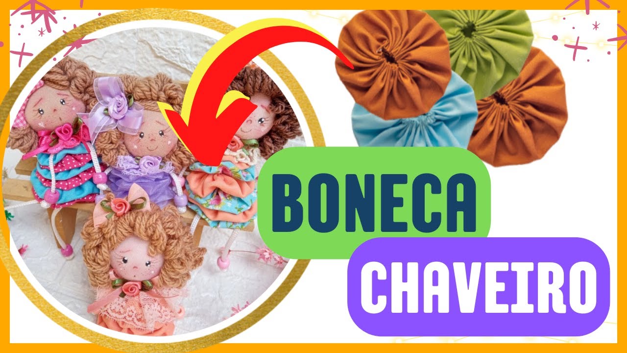 Como Fazer um Chaveiro de Boneca de Pano Usando Fuxico? (Reaproveitando Retalhos)