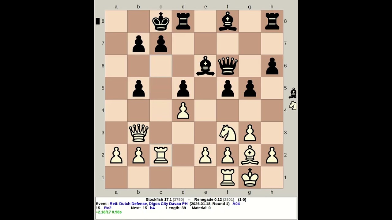 Stockfish 17.1 vs Renegade 0.12 | Reti: Dutch Defense #chess