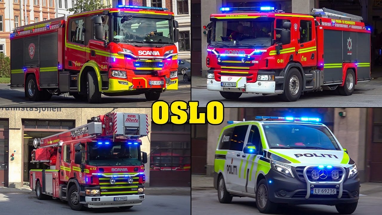[OSLO FIRE & RESCUE] - Fire Trucks responding from STATION 1 & 9 + Police & EMS units responding!