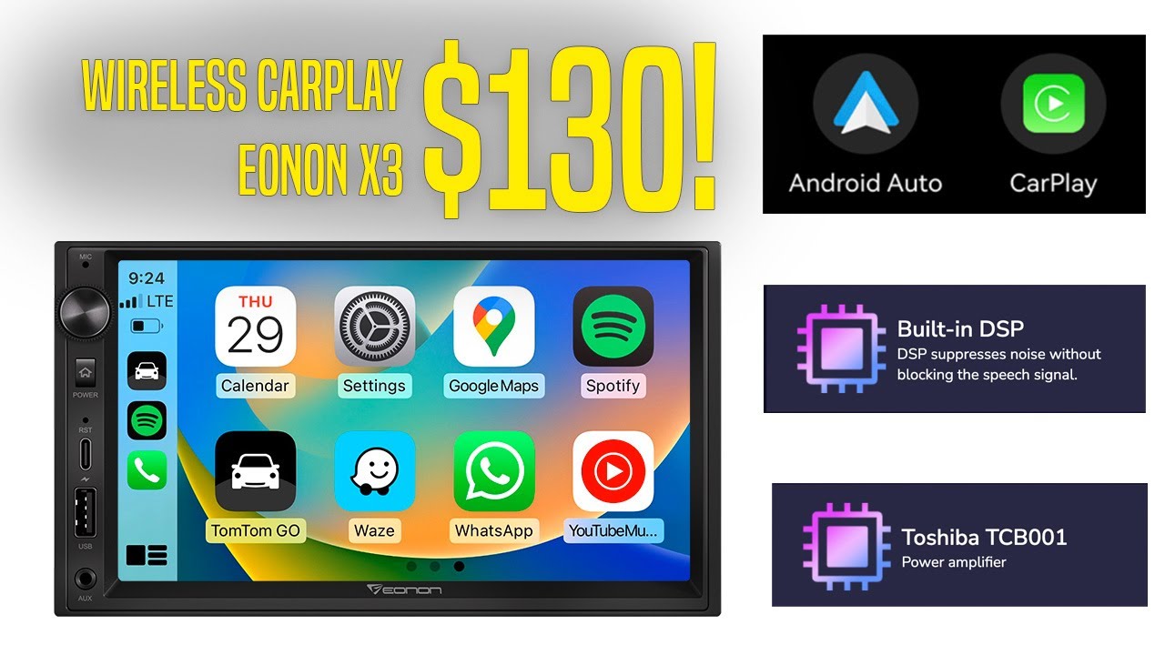 Полноценное беспроводное головное устройство Carplay | Усилитель Toshiba с ESP | Обзор Eonon X3