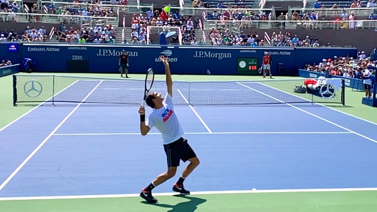 Roger Federer Serve Slow Motion in Court Level View - Ultimate ATP Serve Technique