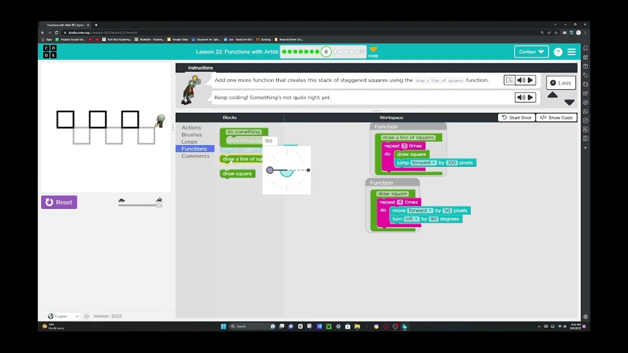 Code.org Express Course 2022 Functions with Artist Lesson 22 Upload Student