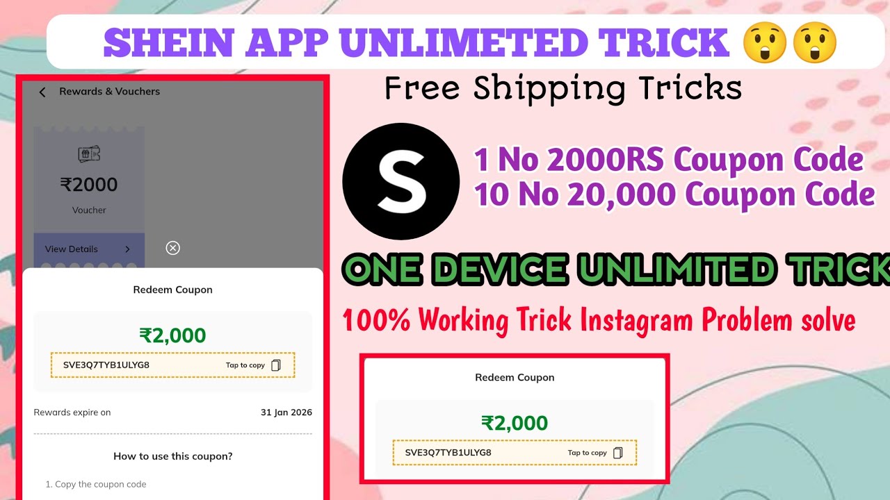 Shein App ₹2000 Free Shopping | Shein ₹2000 Coupon Code BUG | Android User | All Problem Solved 