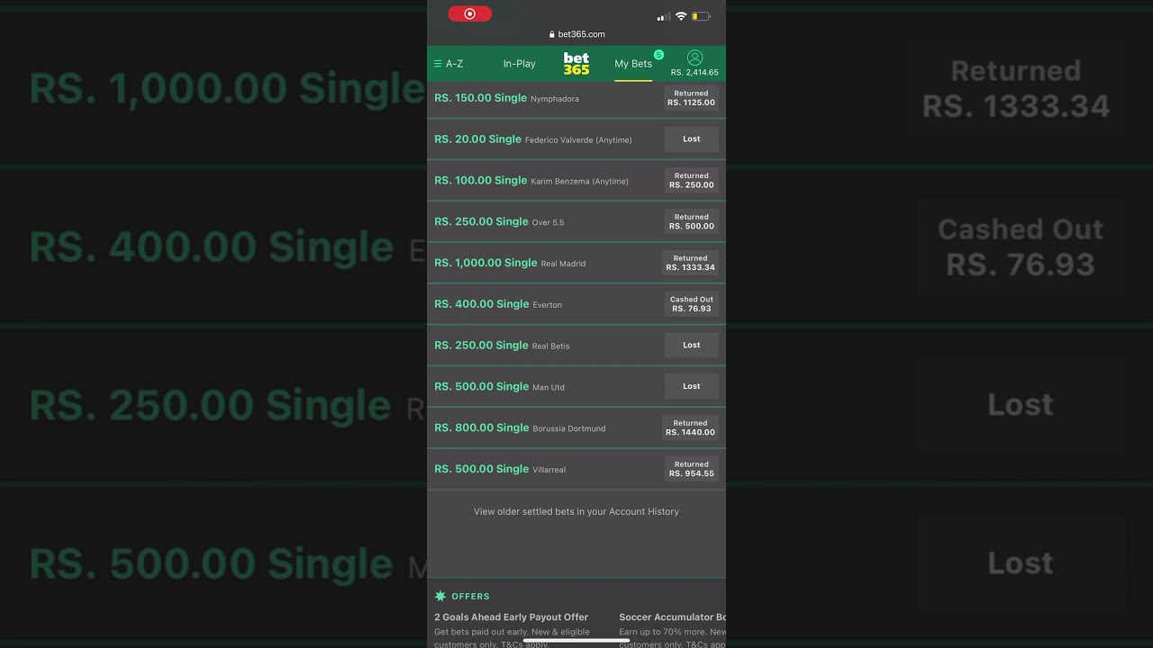 Todays win in bet365