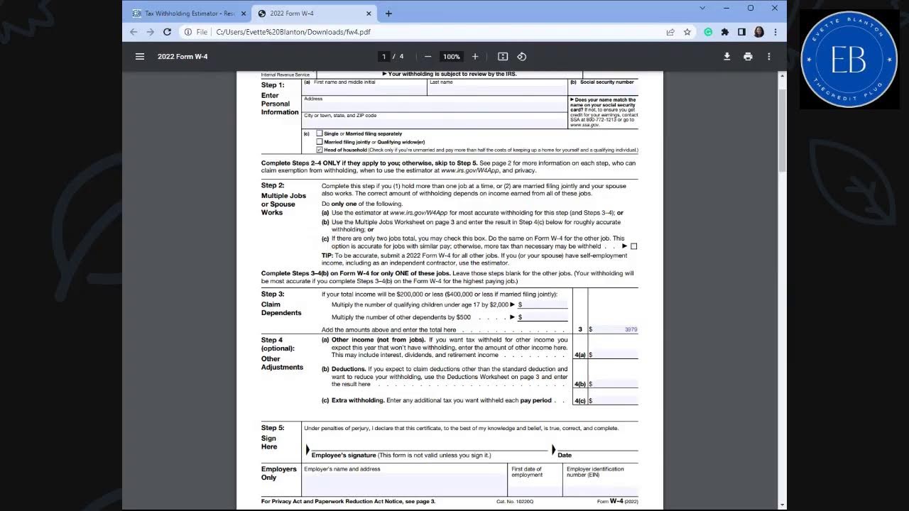 How to Fill out the 2022 W4 - Head of Household