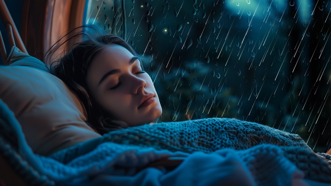 Deep Sleep Therapy with Soft Rain Outside a Cozy Cabin Window