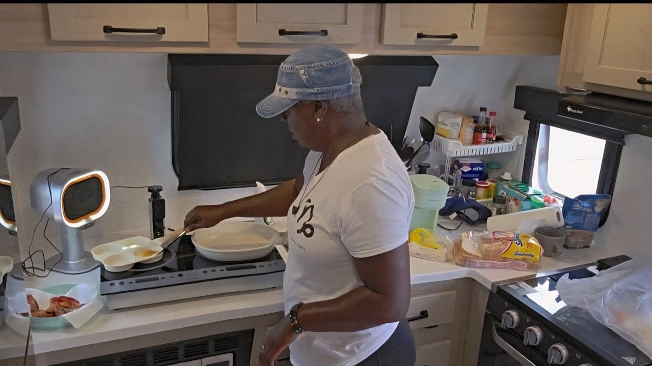 RV LIVING: 1st. solo camping trip cooking breakfast in a storm! Ep.56