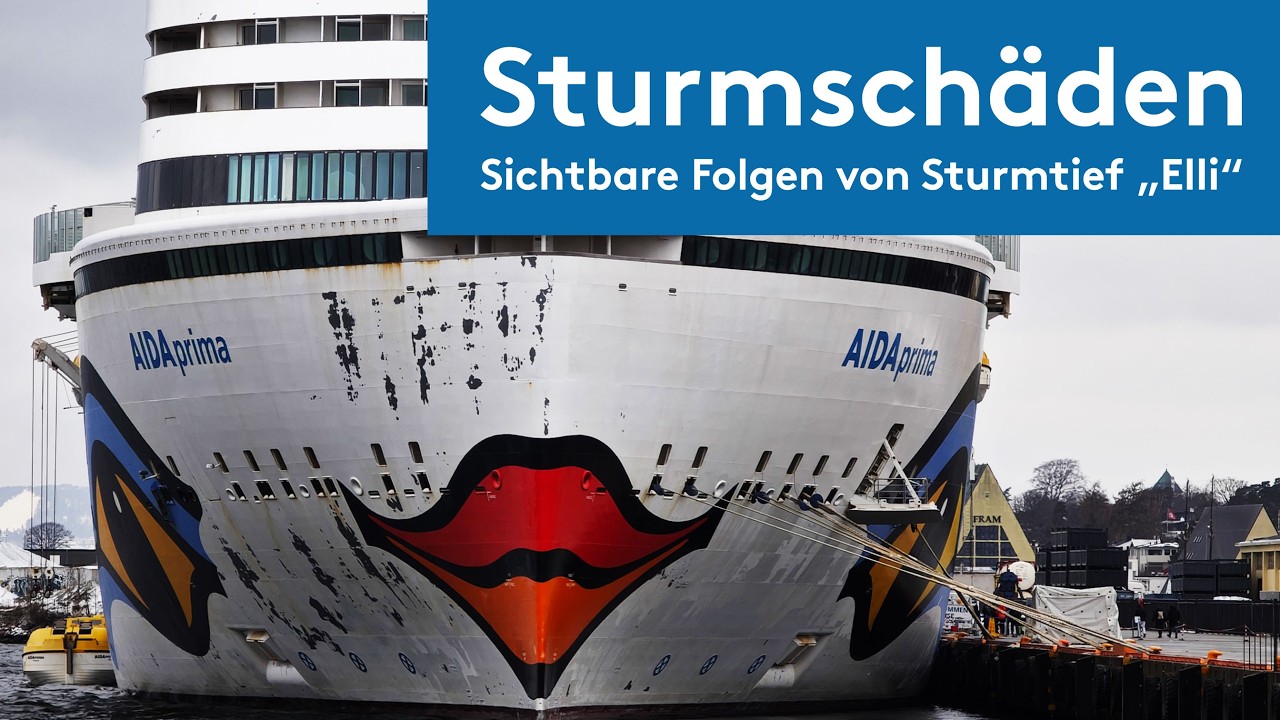 Sturmschäden an AIDAprima! Deutlich sichtbare Folgen von Sturmtief „Elli“