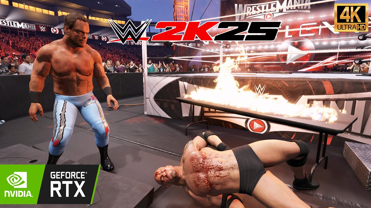 WWE 2k25 : Chris Benoit vs Goldberg  PURE DESTRUCTION 💥– Iron Man Tables Match  -  (4K60fs)