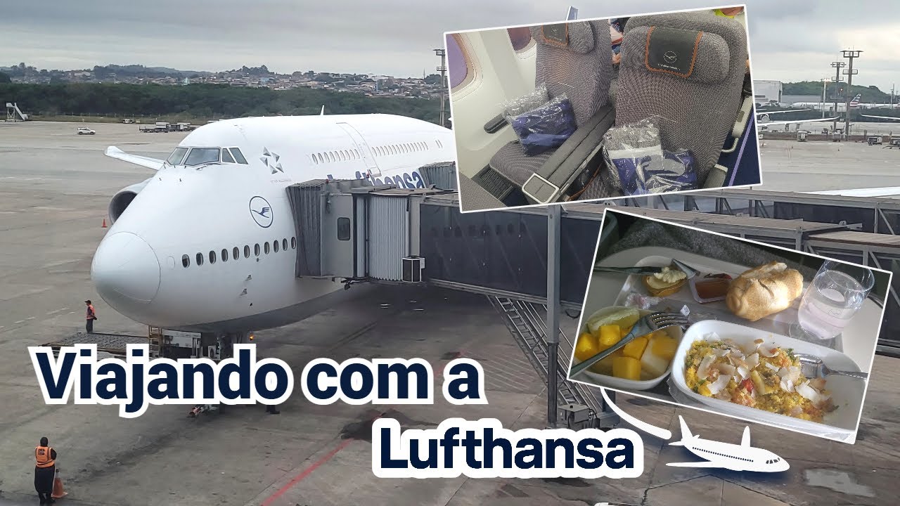 VIAJANDO COM A LUFTHANSA ✈ BOEING 747 VOANDO DE SÃO PAULO GRU ☞ FRANKFURT FRA 💺 PREMIUM ECONÔMICA