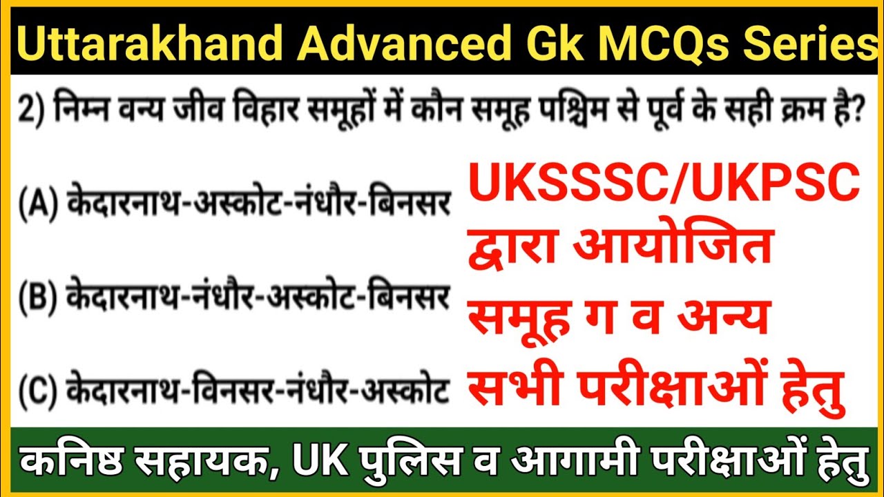Uttarakhand Gk MCQs- 01 | New Pattern Uttarakhand Gk Questions For Uksssc, Ukpsc Exam | Gk Tracker