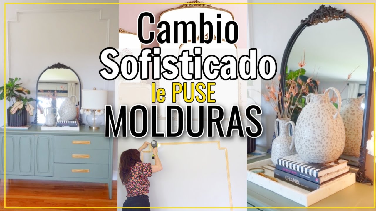 SOFISTICADO CAMBIO EN MI SALA! DIY MOLDURAS Y ESPEJO VINTAGE+MODERNO  | Makeover Molding Living Room
