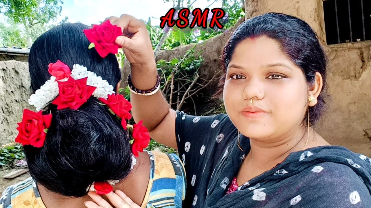 ASMR~ Doing My Sister Indian Hair Styling Festival Binding (Relaxation) @asmrsangi7044