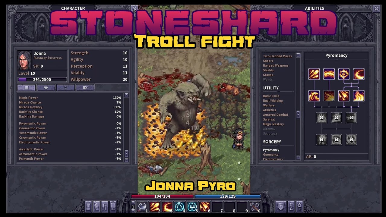 Jonna pyromancy vs the Troll - Stoneshard - Patch 0.9.1.13
