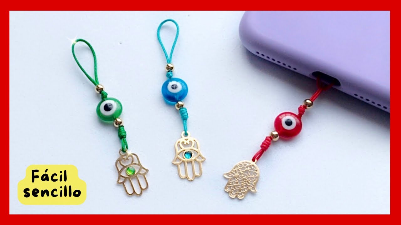 CÓMO HACER UN COLGANTE PARA CELULAR / HOW I MAKE A PHONE STRAP / OJO TURCO Y MANO DE FÁTIMA 🧿🪬