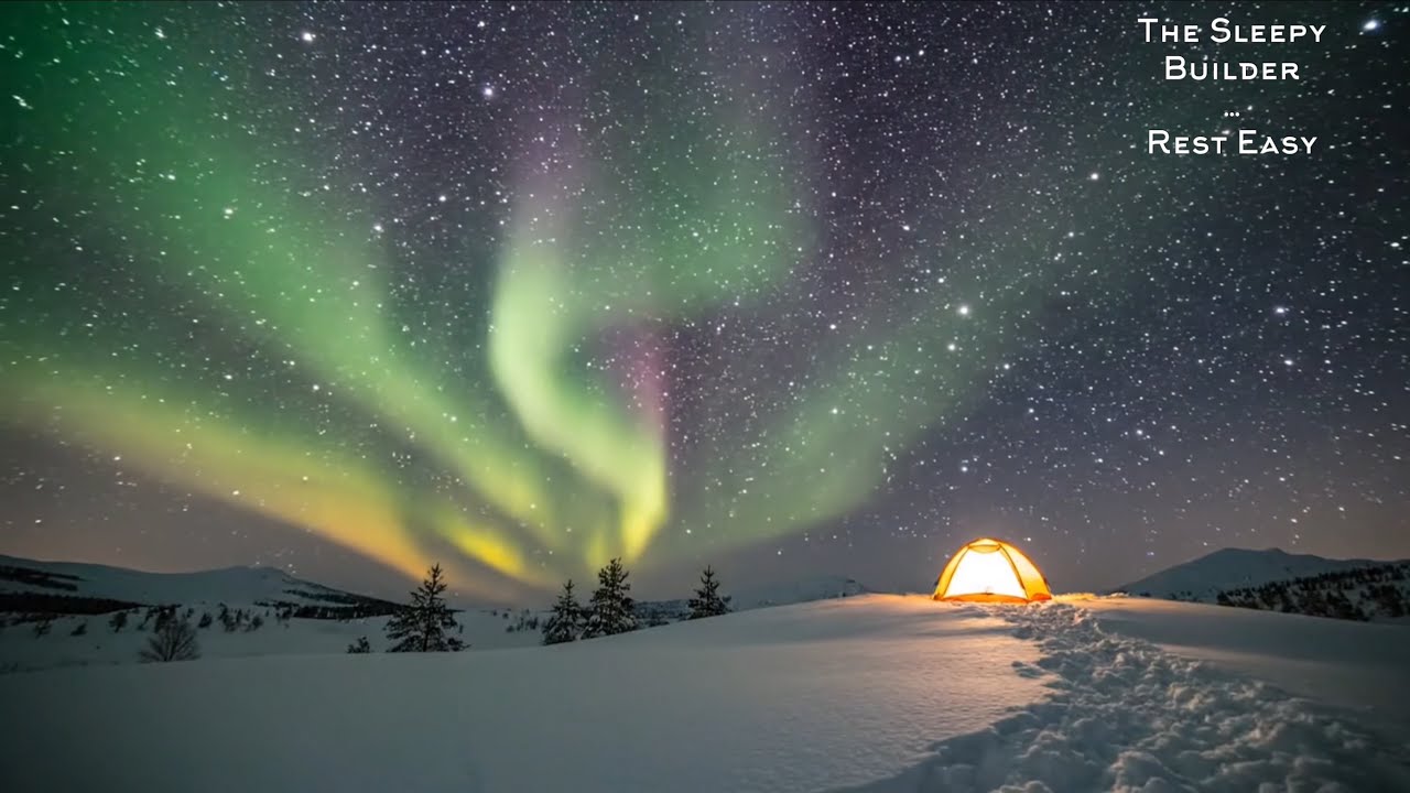 Northern Lights Over a Winter Tent | Relaxing Sounds | Deep Sleep Music | 10 Hours