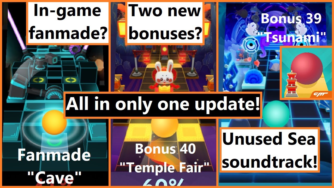 Three New Levels & OFFICIAL Fanmades?!?! | Rolling Sky v3.7.3: Cave & Bonuses Tsunami & Temple Fair
