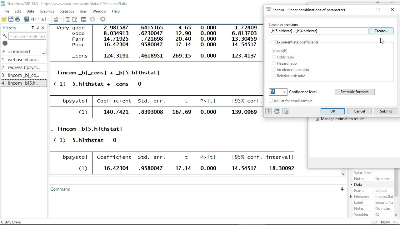 Linear and nonlinear combinations of parameters in Stata