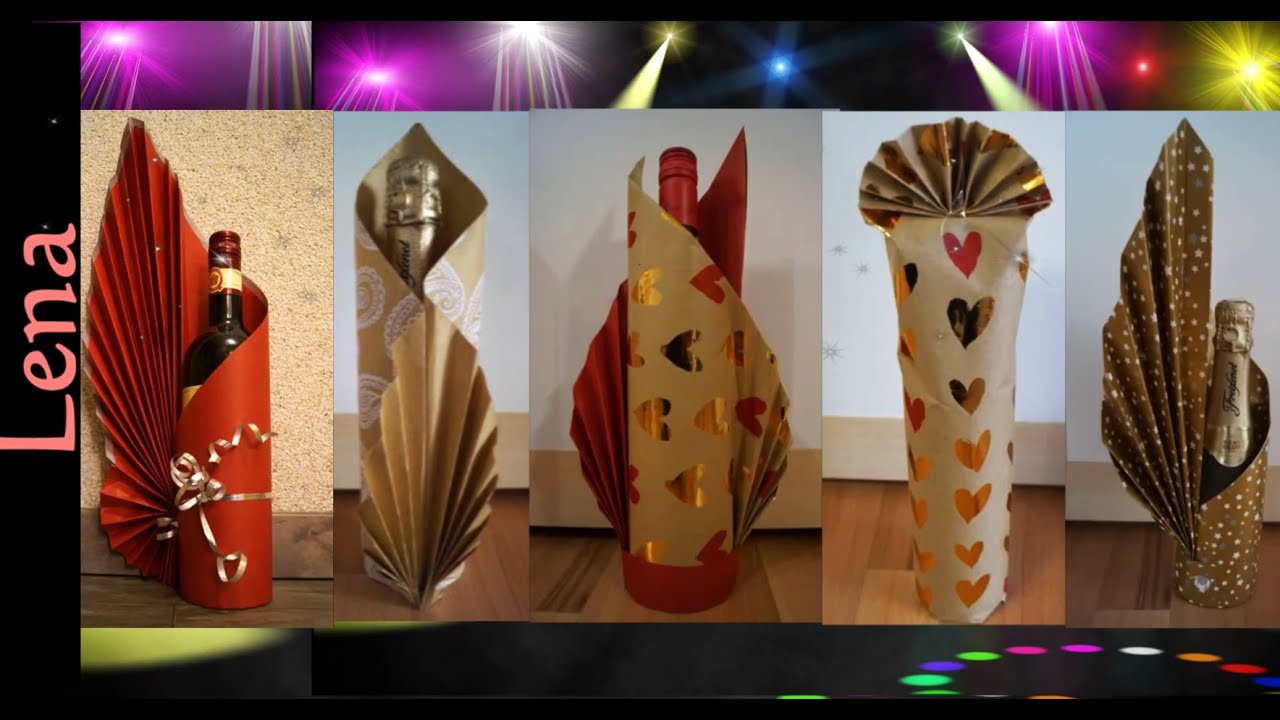 𝗞𝗿𝗲𝗮𝘁𝗶v𝗲 𝗧𝗶𝗽𝗽𝘀 v𝗼𝗻 𝗟𝗲𝗻𝗮🍾5 Flaschen als Geschenk einpacken mit Fächer 🍷 5x Fan Bottle wrapping