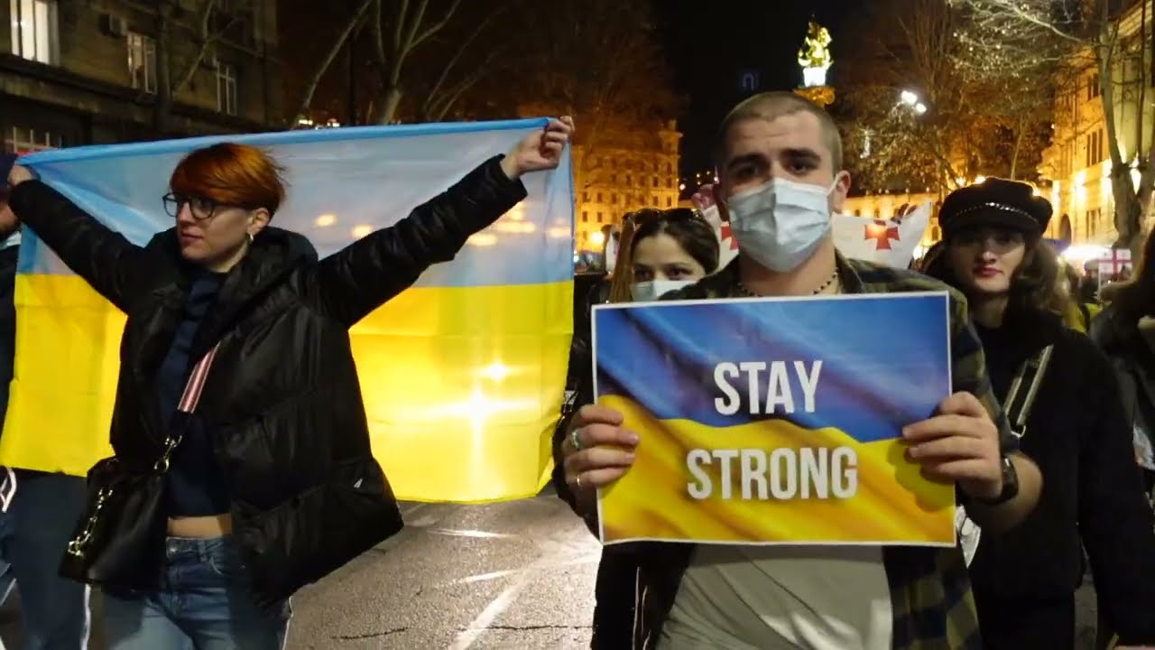 Georgian demonstrators take the streets of Tbilisi to protest Russia's invasion of Ukraine