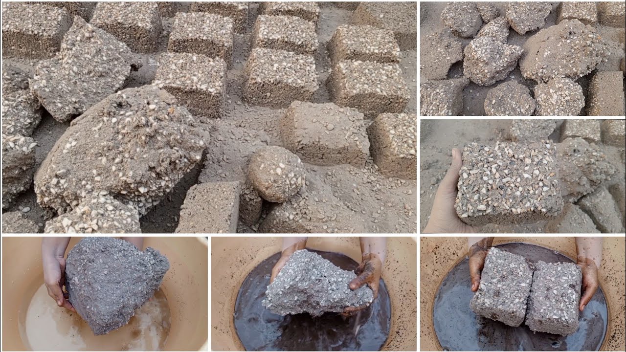 Dusty crunchy Sand Cement concrete crumble dry on floor and water 💦💦💦 satisfying sound asmr