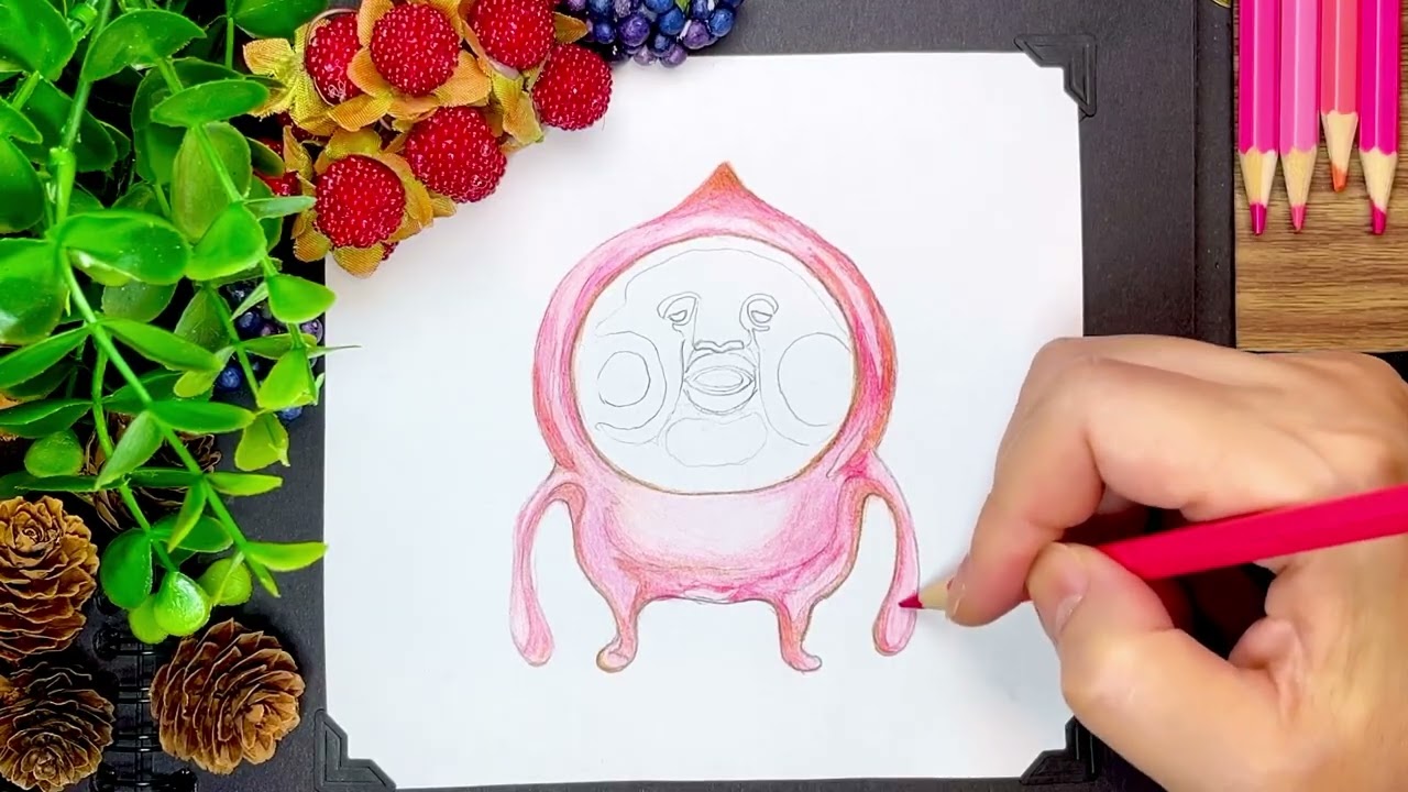 イラストに色鉛筆で色を塗る／塗り絵／こびと図鑑／ カクレモモジリ ／peach