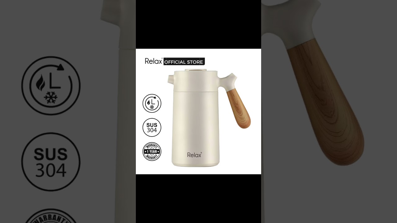 ￼RELAX SUS304 Jag Termos Stainless Steel Vacuum Flask Thermal Carafe with Lid - Beige D3314 (1400ml)