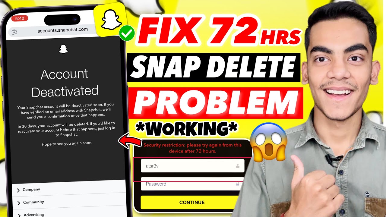 How To Fix Delete Snapchat Account 72 Hours Problem |Fix Snap Security Restrictions 72 Hours Problem