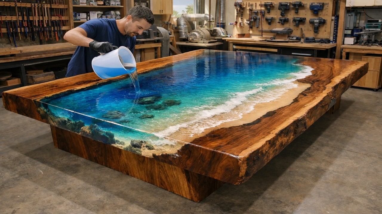 Epoxy Art: I Built a Giant 3D Ocean Table! Modern Woodworking