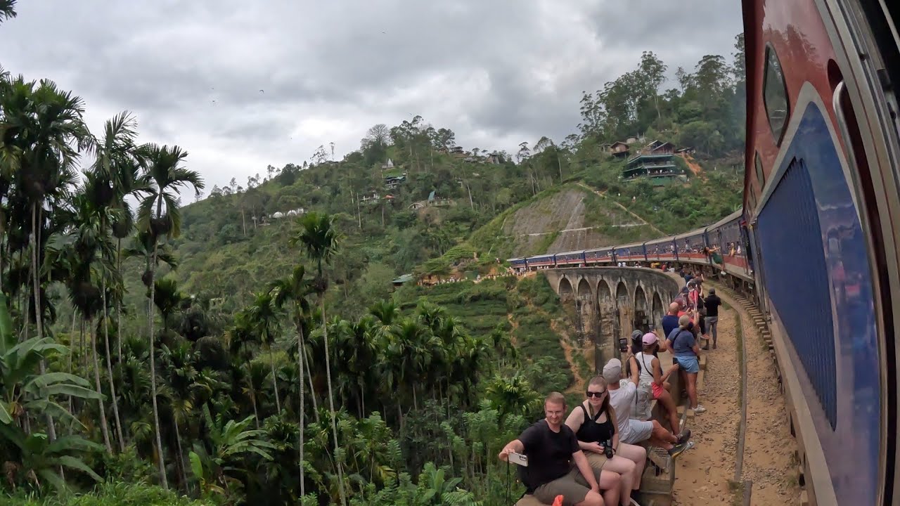 Riding footplate over the nine arch Bridge Ella to Badulla leg. Kandy to Ella closed Sri Lanka.  