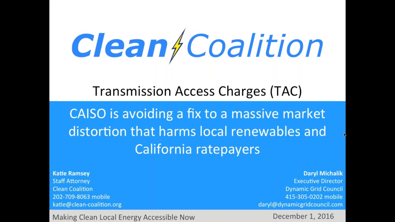 CAISO avoiding fix to massive market distortion that harms local renewables [WEBINAR] - 12/1/16