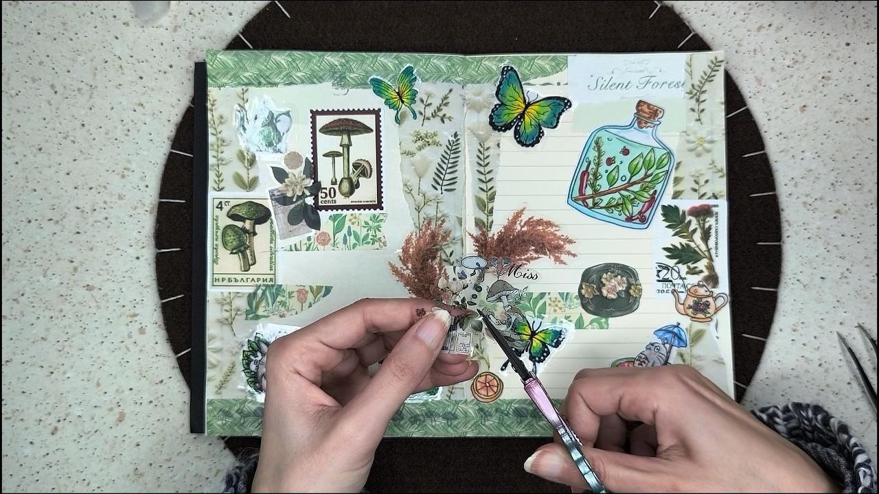 ASMR Decorating a Vintage Journal Relaxing Sounds studio ghibli themed
