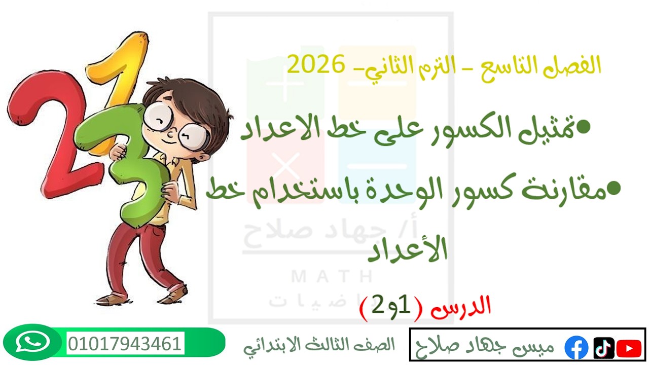 تمثيل الكسور ومقارنتها علي خط الاعداددرس 1و2 الفصل 9 |رياضيات الصف الثالث الابتدائي الترم 2 | 2026