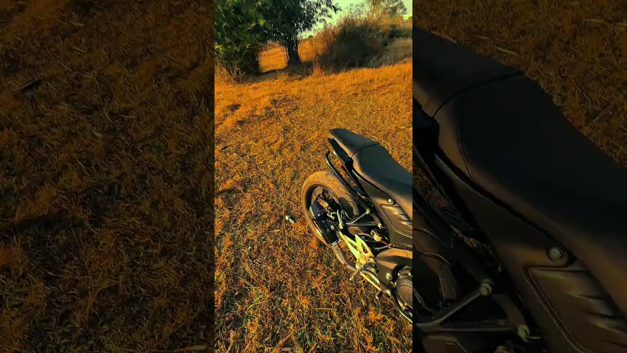 • Close-up of the bike, start it up, rev it slowly. • Overlay text: “Can you hear that dabdaba?” •