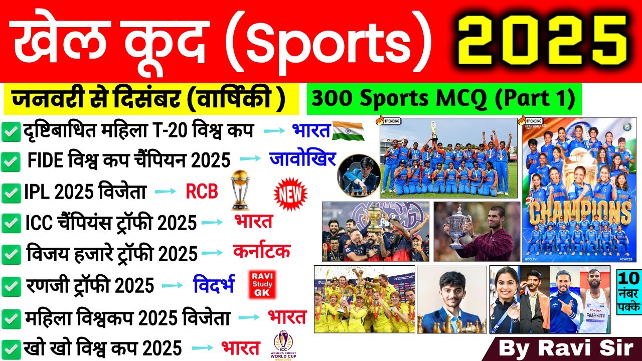Sports Current Affairs 2025 | खेल करेंट अफेयर्स 2025 | Sports Awards Current Affairs 2025 railway
