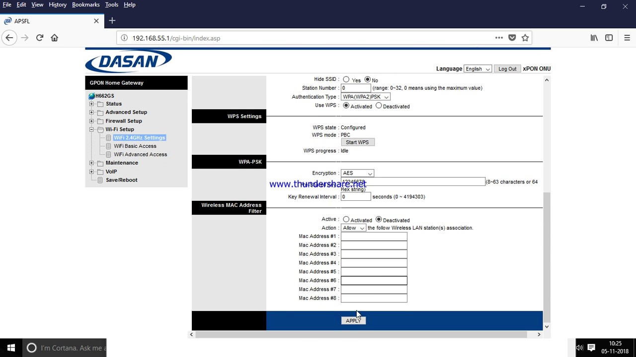 Ap fiber setup wifi user name and password change
