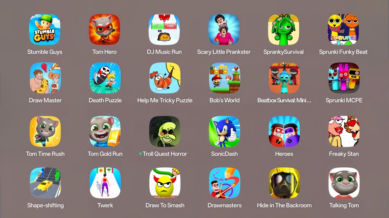 Scary Little prankster,Death puzzle,Draw Master,Sonic Dash,Draw to smash,Freaky Stan,Help me,Hide in