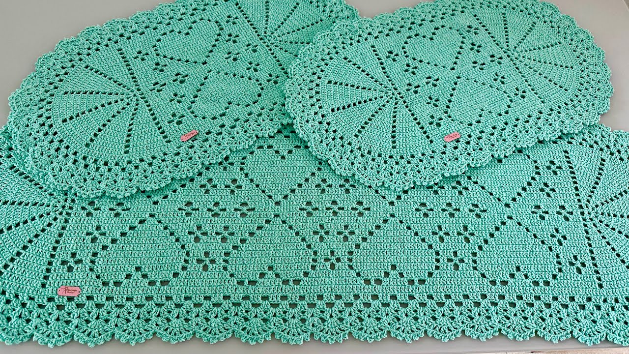 Passadeira de crochê Oval de coração Verde Água: Aula Final