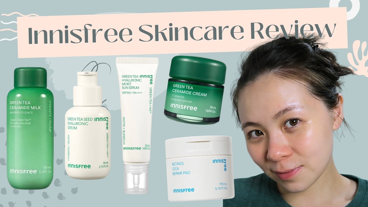 Честный обзор косметики Innisfree 🌿 Сыворотка с зеленым чаем, молочко с керамидами, крем и подуше...