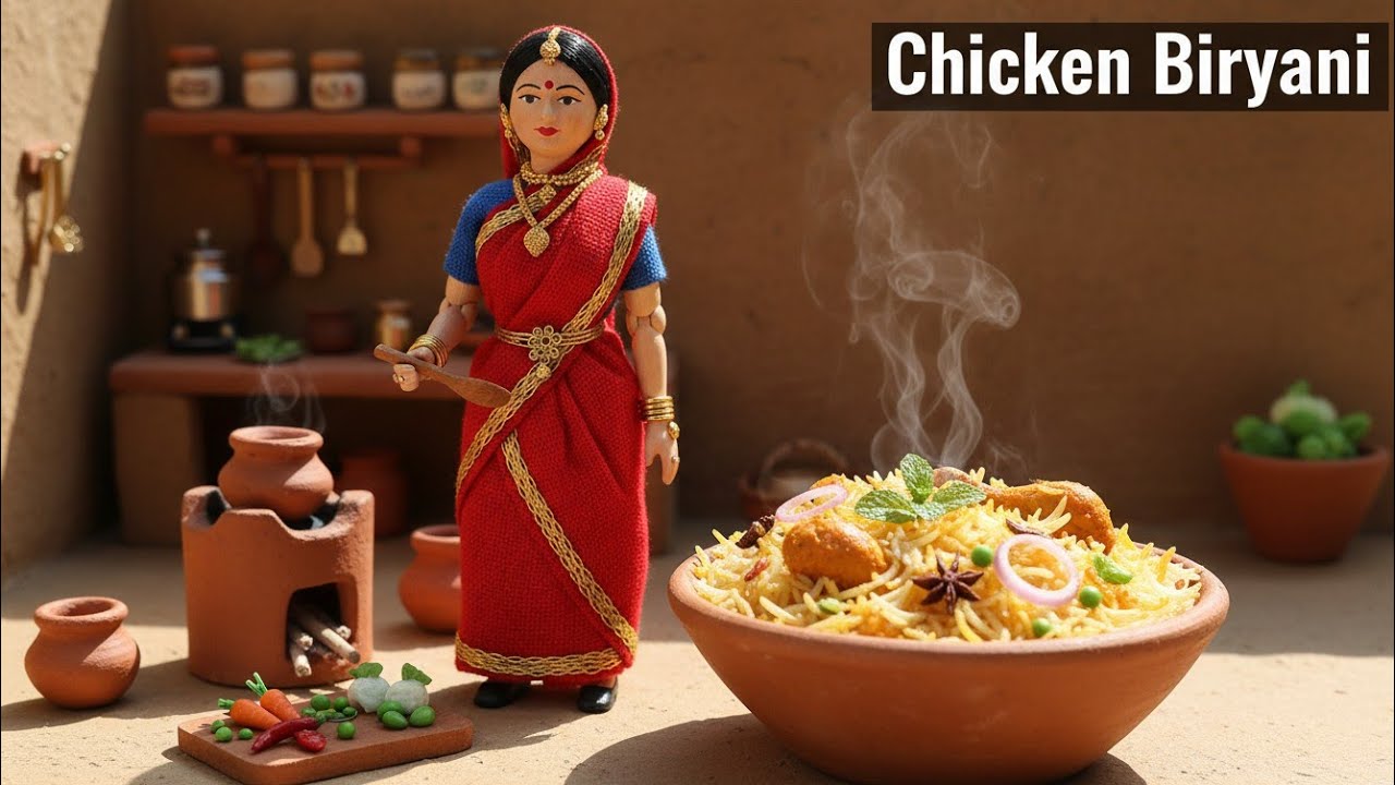 Miniature Doll Chicken Biryani ASMR | Indian Village Tiny Kitchen Cooking