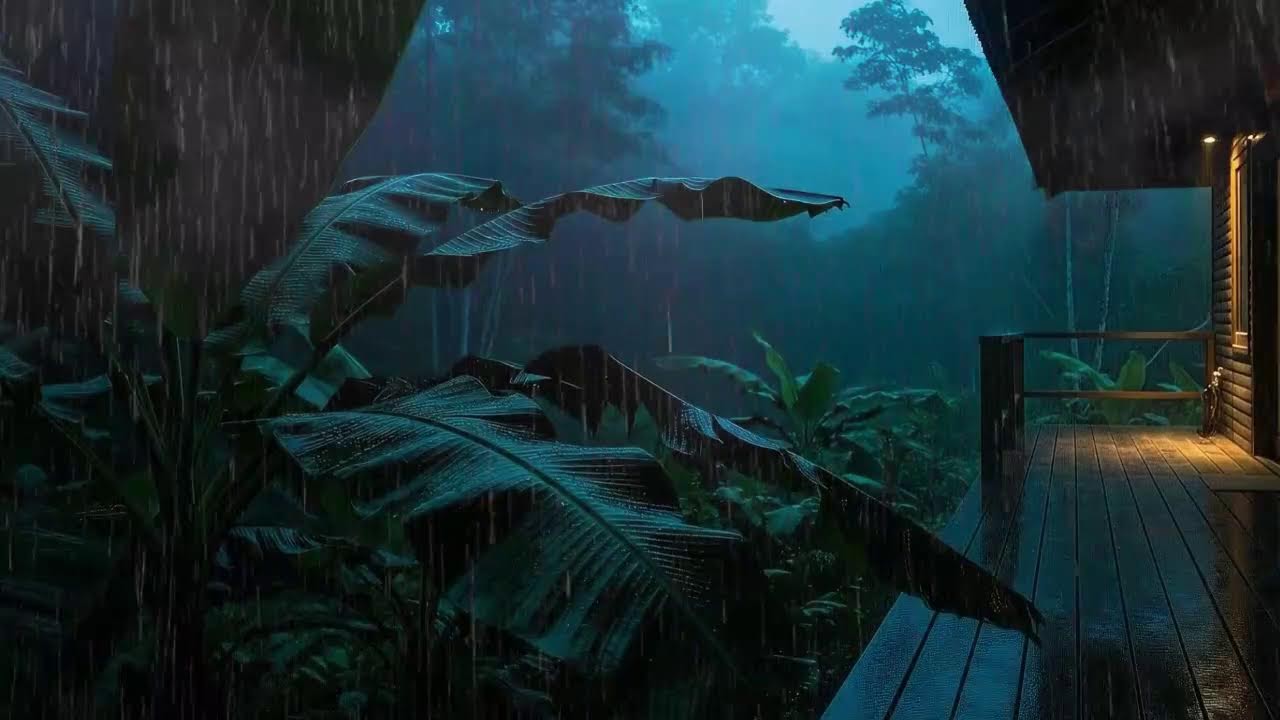 Quick Sleep with Calm Rain and Low Thunder at Wooden Cabin Terrace 🌧️
