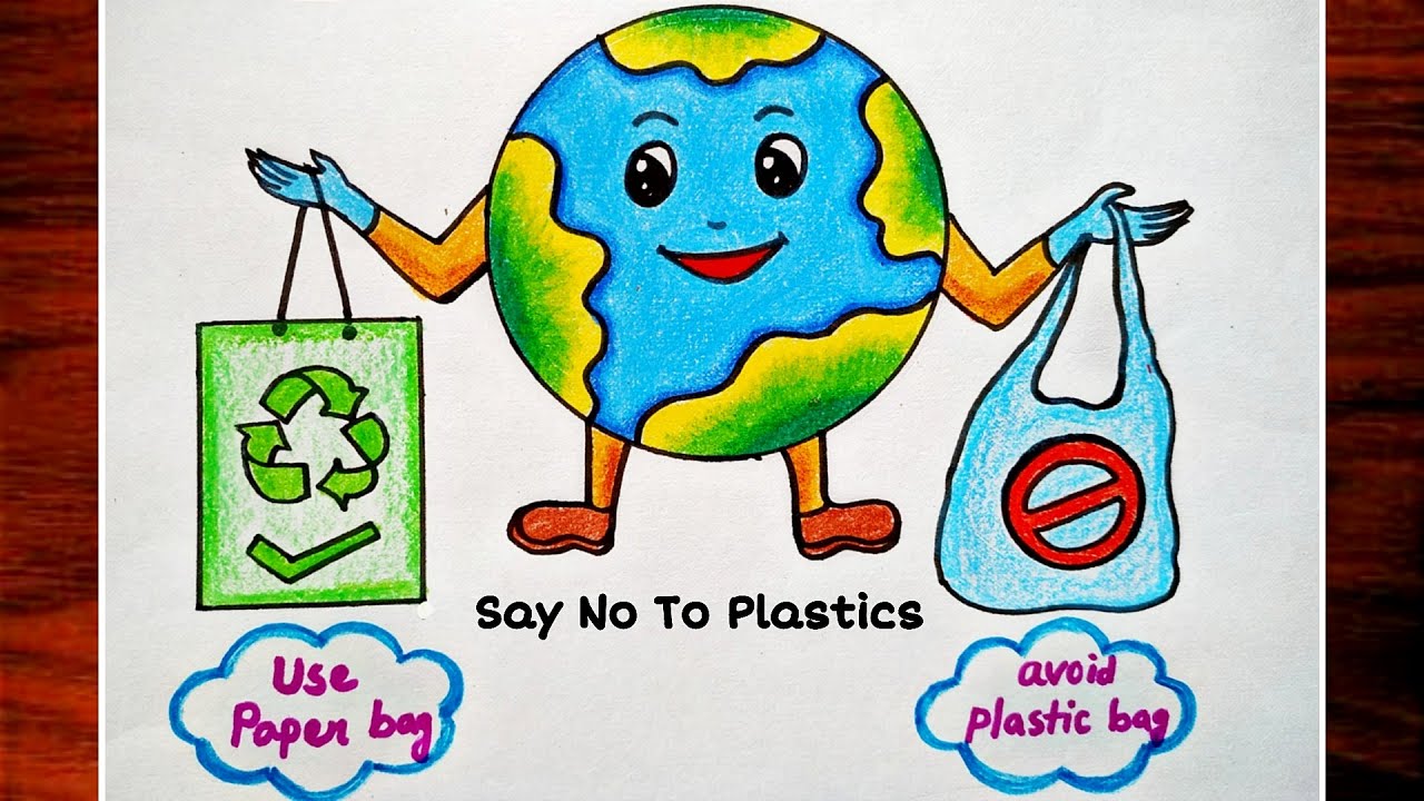 Say No To Plastic Drawing|Stop Plastic Bags Pollution Poster Making|Plastic Mukt Bharat Drawing