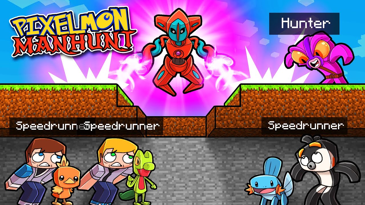 1 vs 3 Manhunt PIXELMON! (Minecraft)