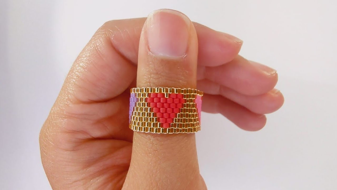 Anillo de corazones en Miyuki/ Peyote impar / Paso a paso