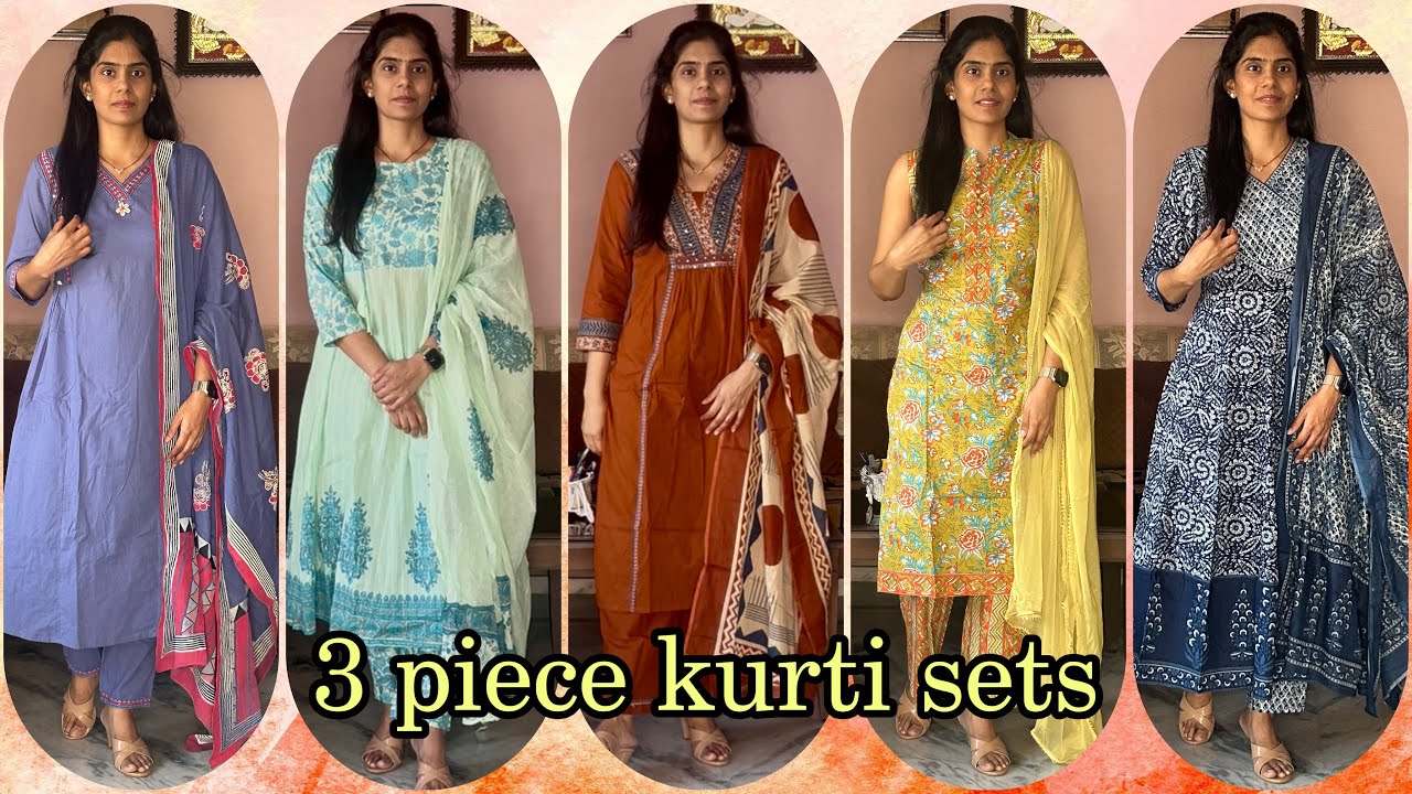 Pure cotton 3 piece kurti sets for women from amazon|amazon haul|kurti sets with dupatta|Ramya