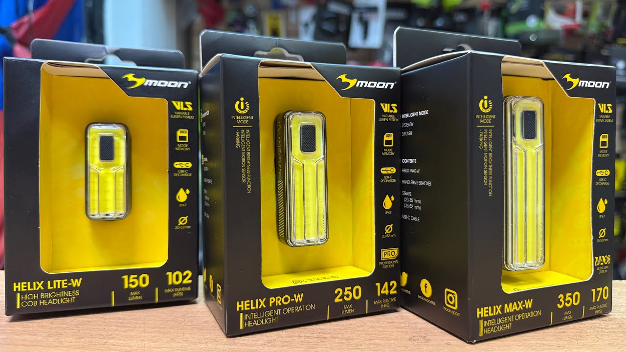 Передние велофонари Moon Helix Lite 150 & Helix Pro 250 & Helix Max 350
